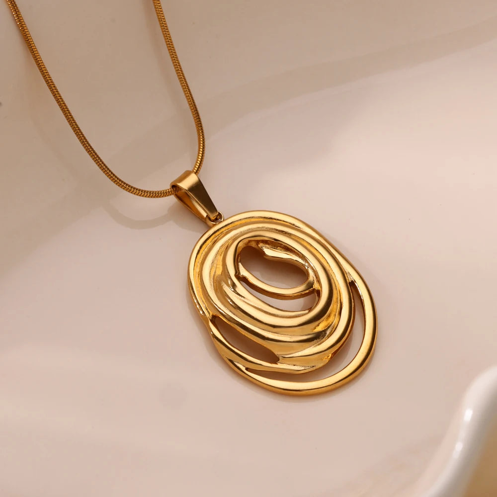 Corrente redonda infinito oval pingente colar para mulheres cor de ouro charme colares femme gargantilha colar de jóias de aço inoxidável 2024