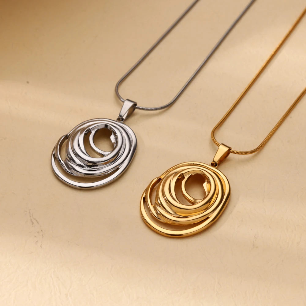 Corrente redonda infinito oval pingente colar para mulheres cor de ouro charme colares femme gargantilha colar de jóias de aço inoxidável 2024