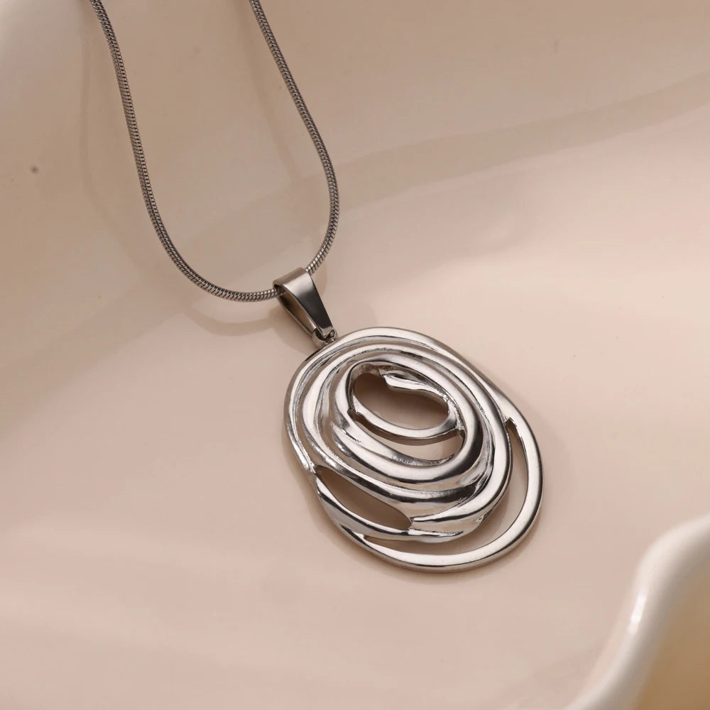 Corrente redonda infinito oval pingente colar para mulheres cor de ouro charme colares femme gargantilha colar de jóias de aço inoxidável 2024