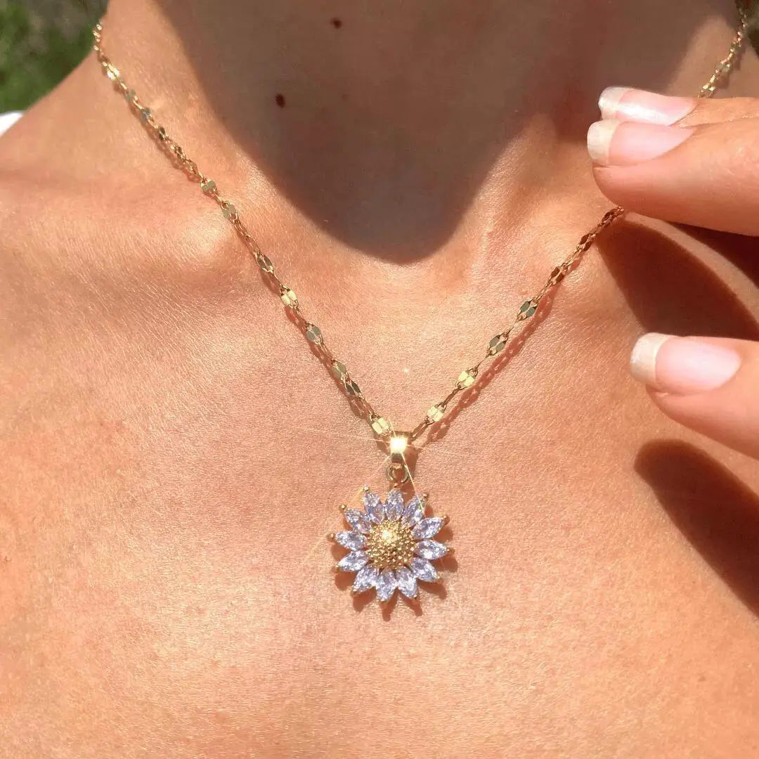 Nova moda doce sexo girassol colares de aço inoxidável para mulheres na moda 18k banhado a ouro feminino clavícula corrente jóias presente