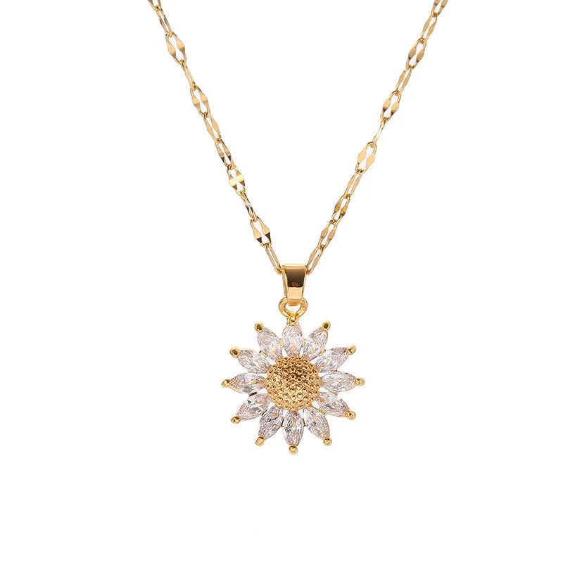 Nova moda doce sexo girassol colares de aço inoxidável para mulheres na moda 18k banhado a ouro feminino clavícula corrente jóias presente