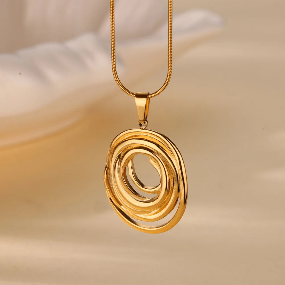 Corrente redonda infinito oval pingente colar para mulheres cor de ouro charme colares femme gargantilha colar de jóias de aço inoxidável 2024