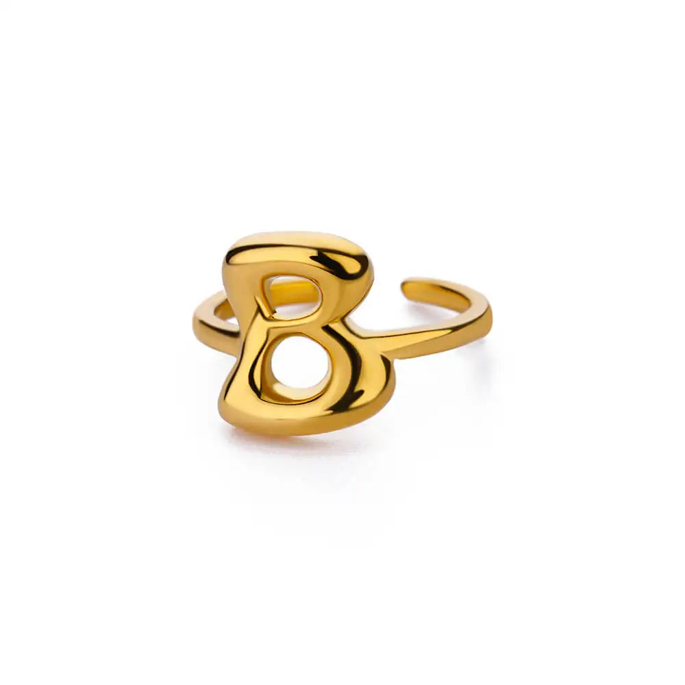 Anéis de letras iniciais grossas para mulheres cor dourada anel de aço inoxidável vintage alfabeto joias acessórios de dedo anillos mujer