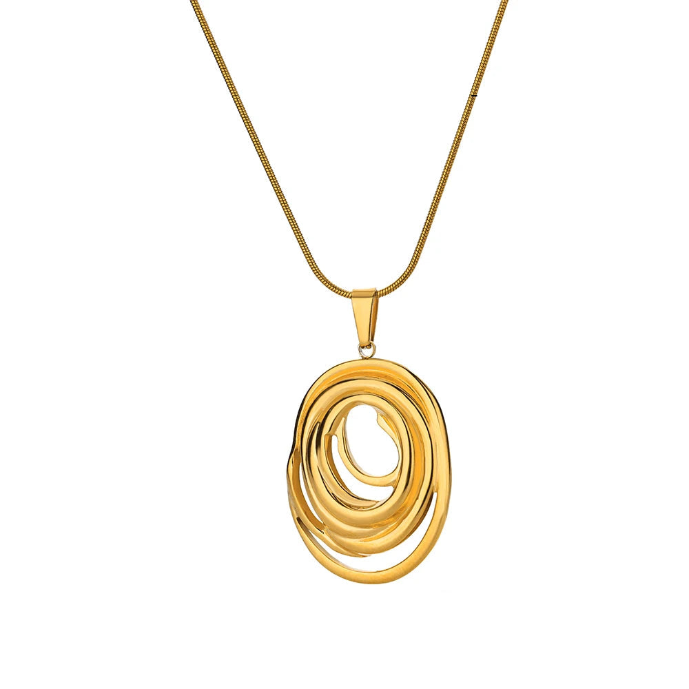 Corrente redonda infinito oval pingente colar para mulheres cor de ouro charme colares femme gargantilha colar de jóias de aço inoxidável 2024