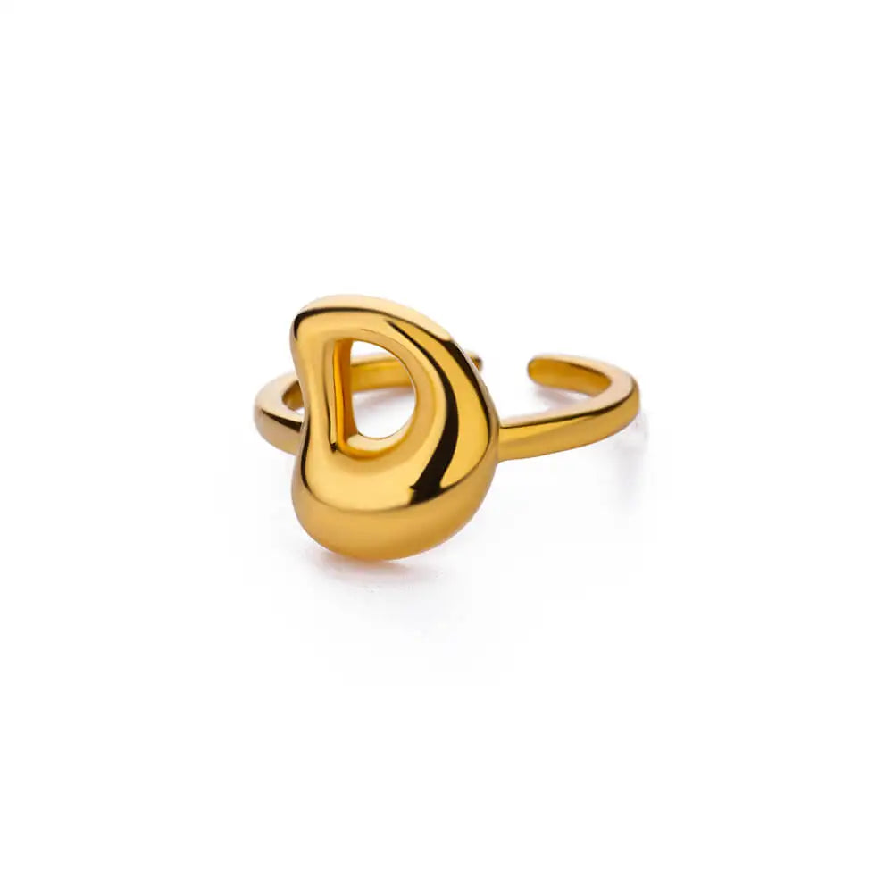 Anéis de letras iniciais grossas para mulheres cor dourada anel de aço inoxidável vintage alfabeto joias acessórios de dedo anillos mujer
