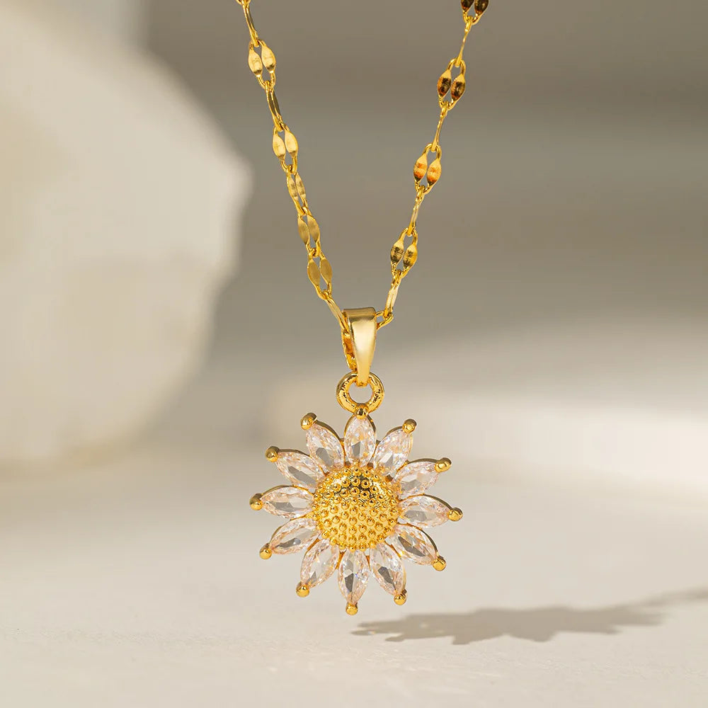 Nova moda doce sexo girassol colares de aço inoxidável para mulheres na moda 18k banhado a ouro feminino clavícula corrente jóias presente