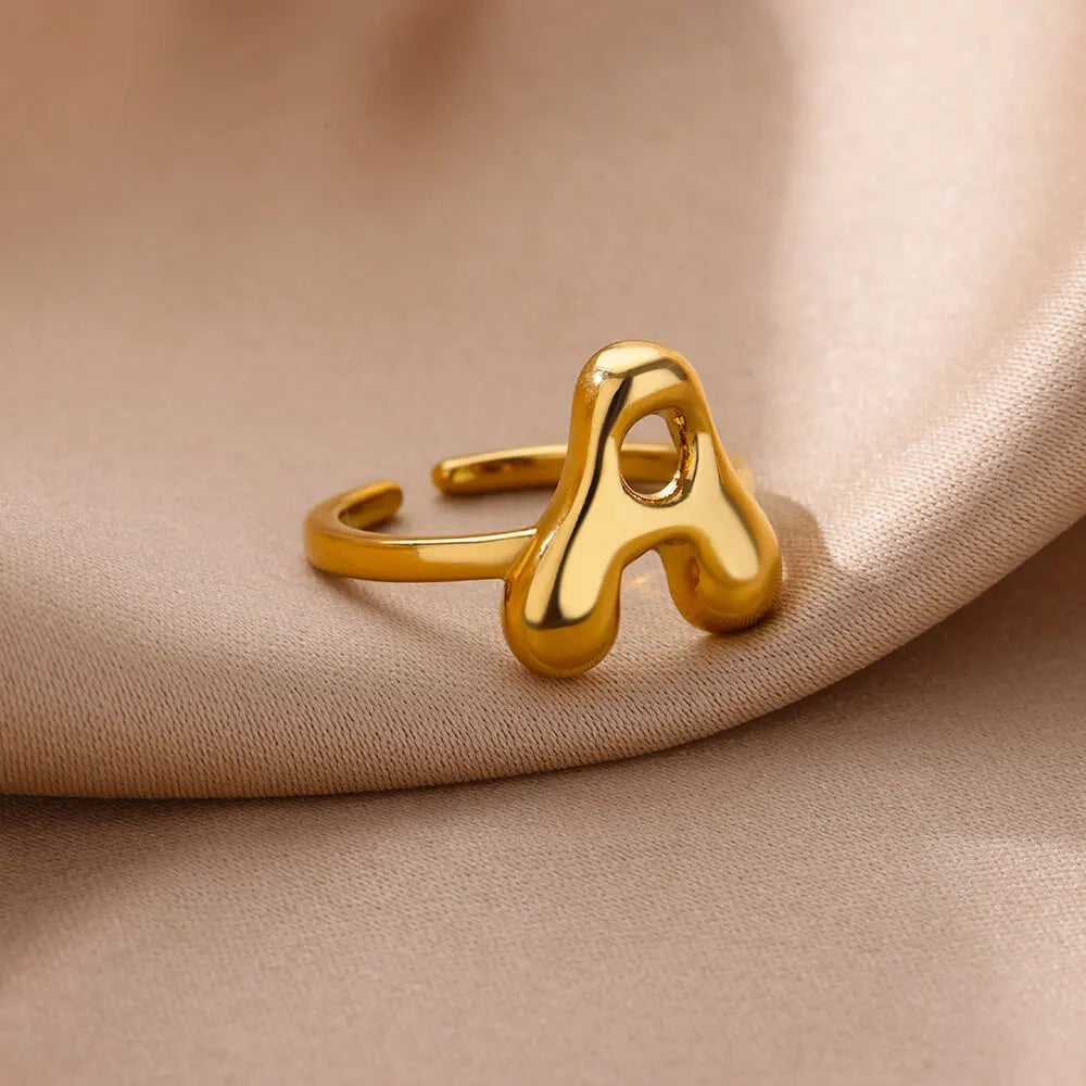 Anéis de letras iniciais grossas para mulheres cor dourada anel de aço inoxidável vintage alfabeto joias acessórios de dedo anillos mujer