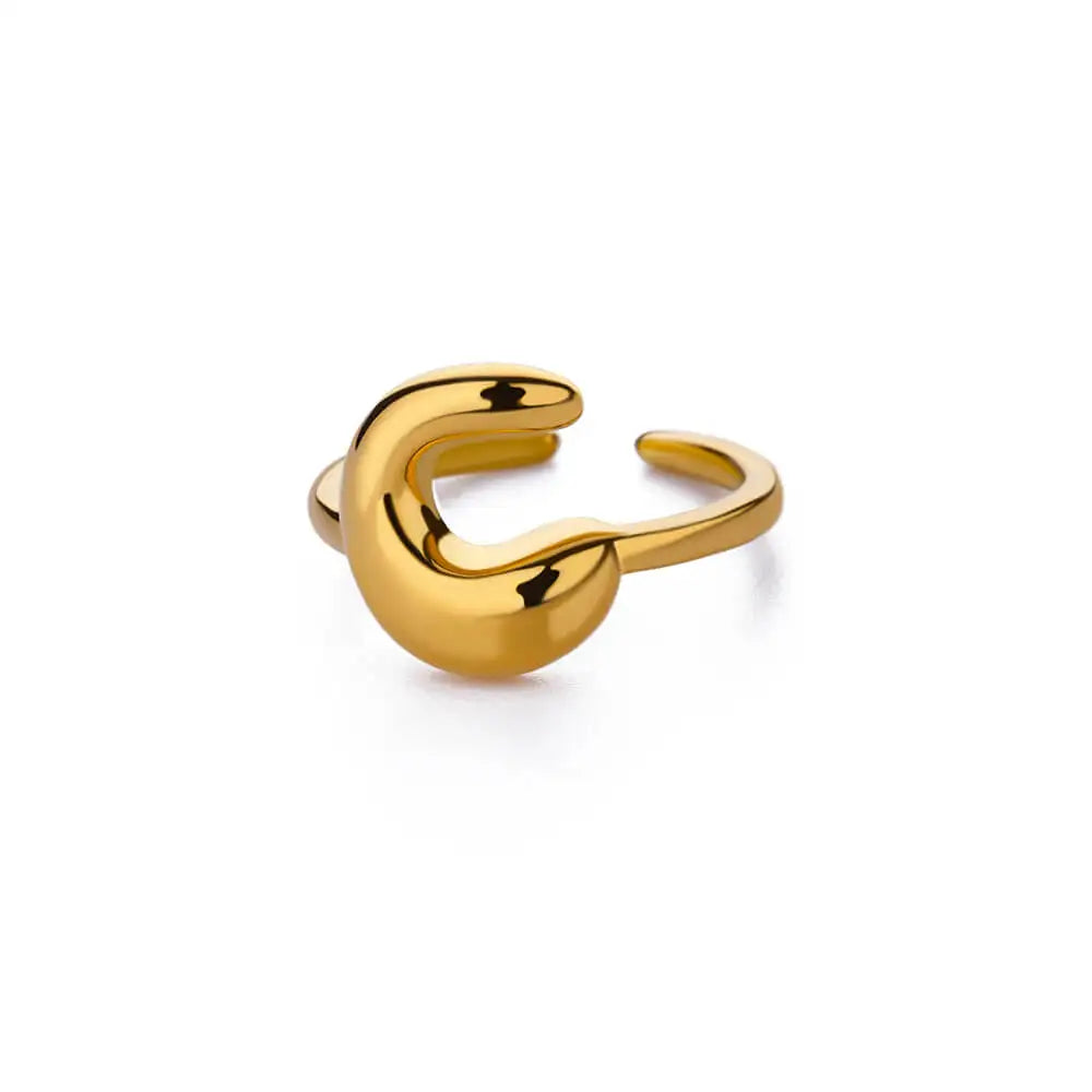 Anéis de letras iniciais grossas para mulheres cor dourada anel de aço inoxidável vintage alfabeto joias acessórios de dedo anillos mujer